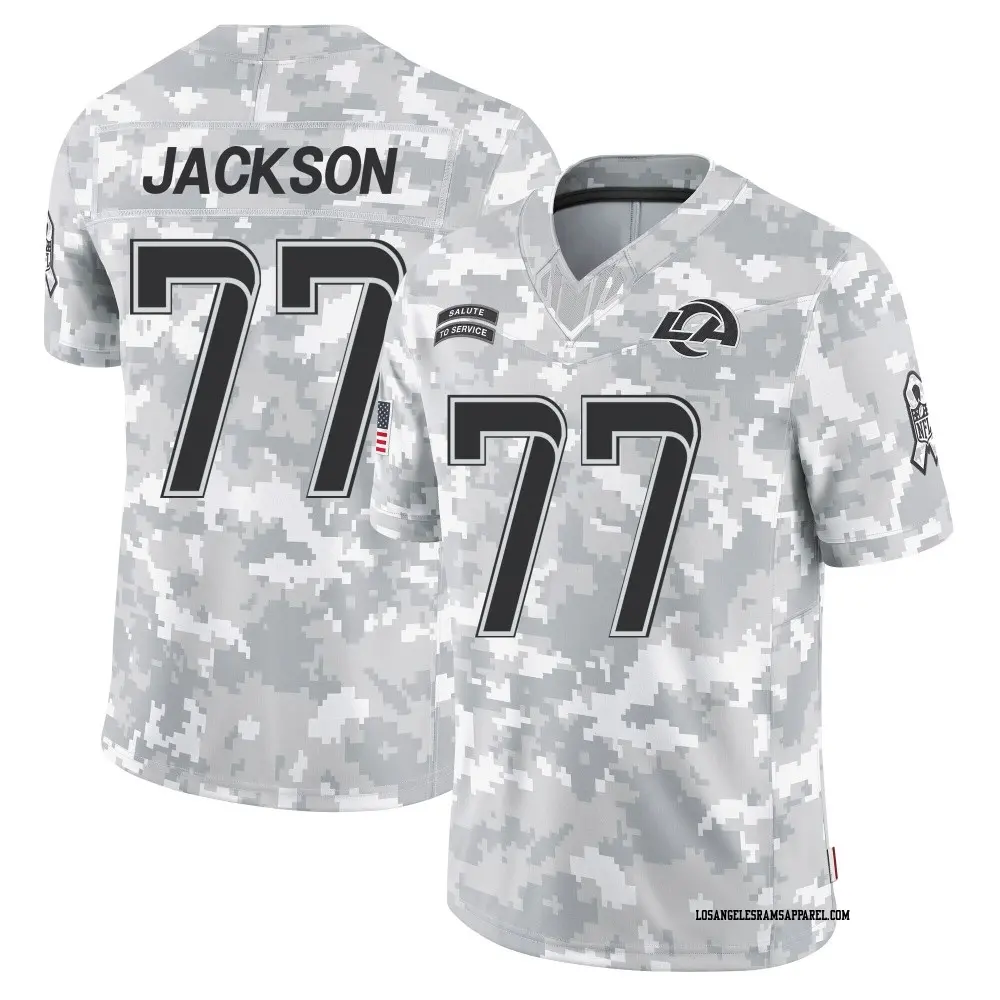 Limited Arctic Camo Men's Alaric Jackson Los Angeles Rams 2024 Salute to Service Jersey