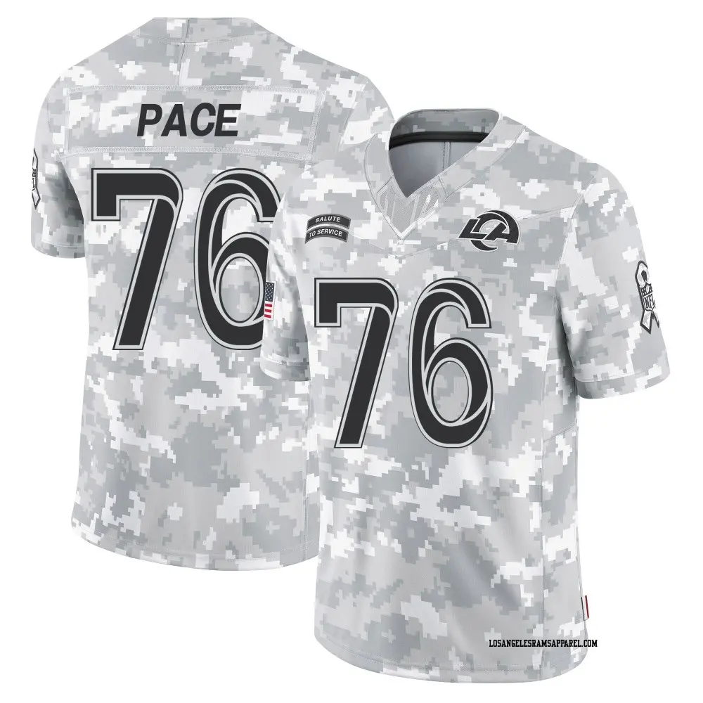 Limited Arctic Camo Men's Orlando Pace Los Angeles Rams 2024 Salute to Service Jersey