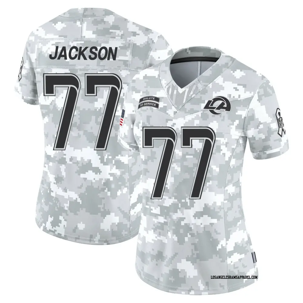 Limited Arctic Camo Women's Alaric Jackson Los Angeles Rams 2024 Salute to Service Jersey