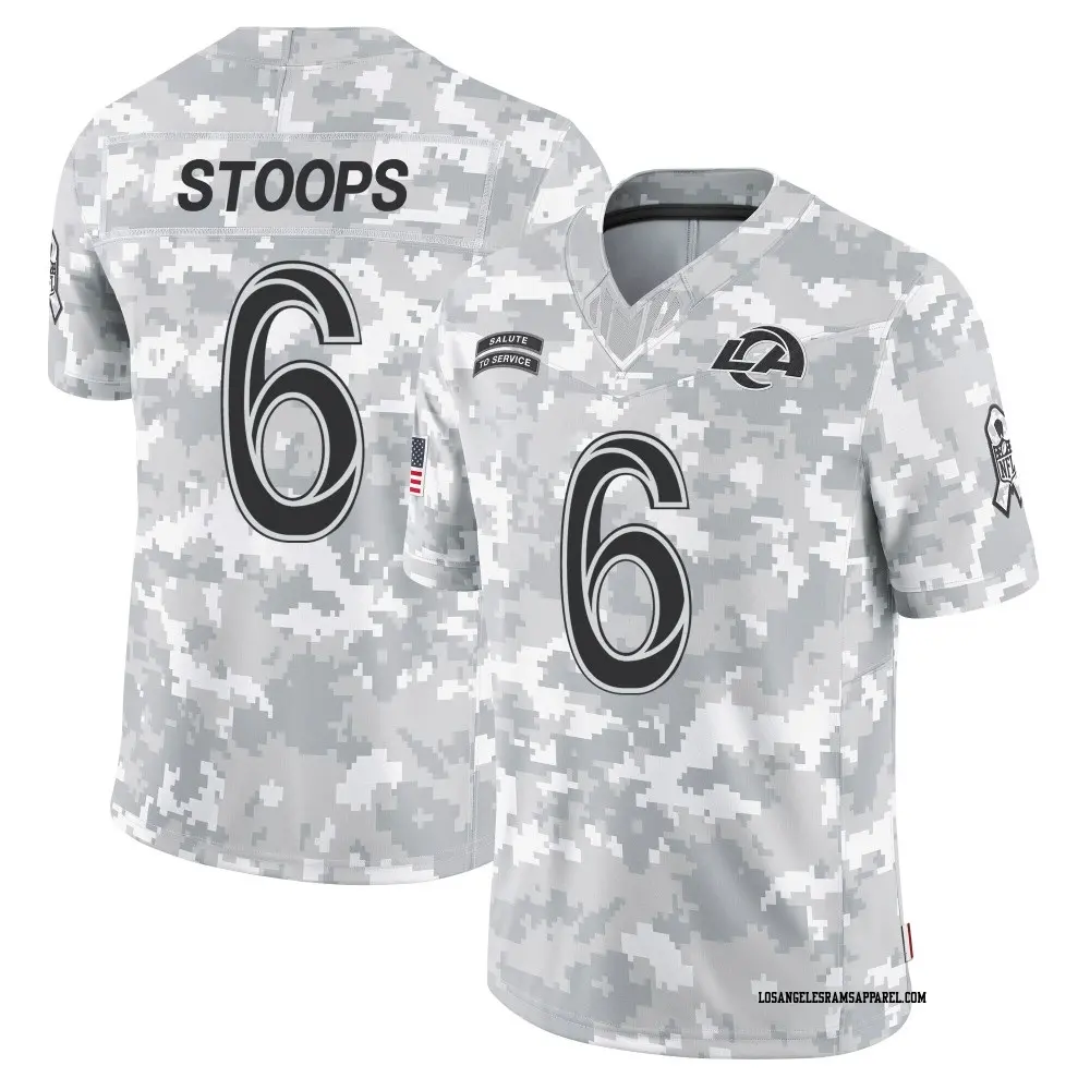 Limited Arctic Camo Youth Drake Stoops Los Angeles Rams 2024 Salute to Service Jersey