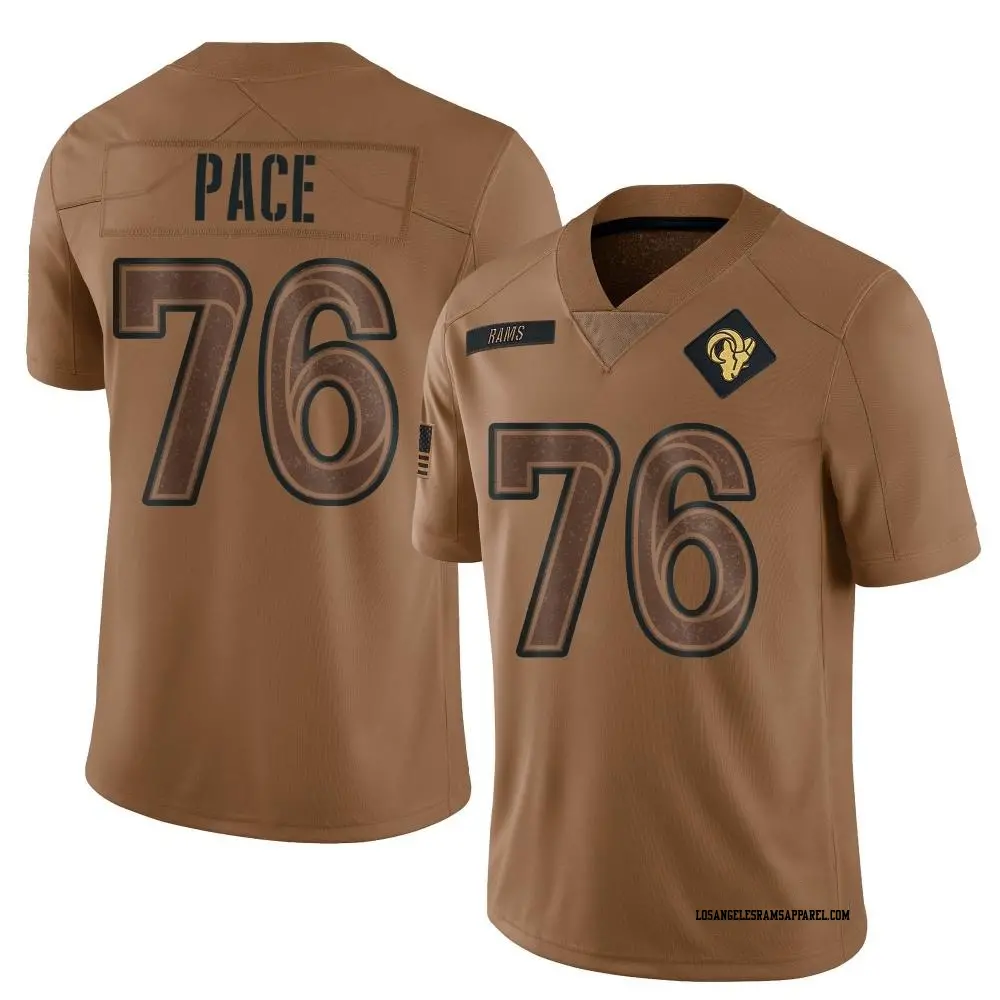 Limited Brown Youth Orlando Pace Los Angeles Rams 2023 Salute To Service Jersey